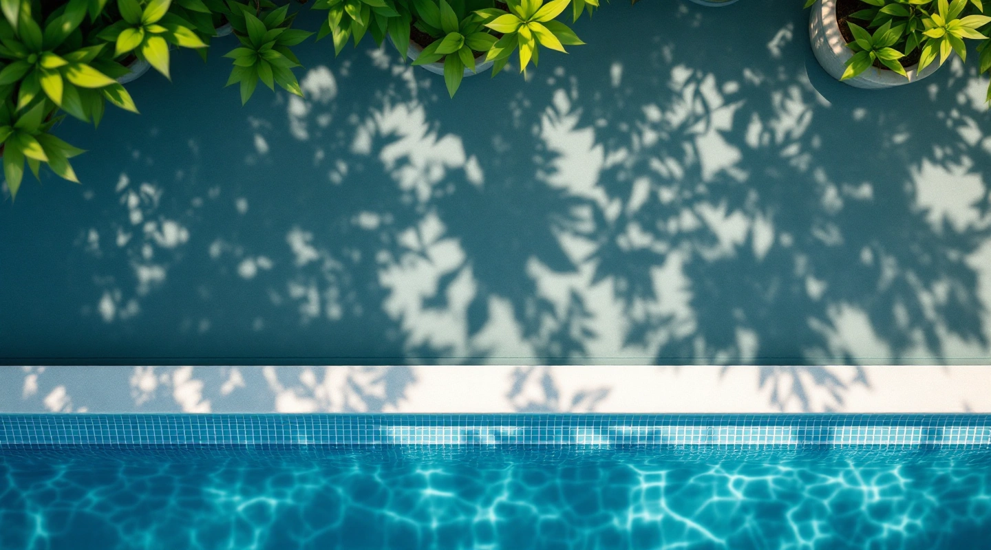 Quiet pool water and surrounding deck in natural light
