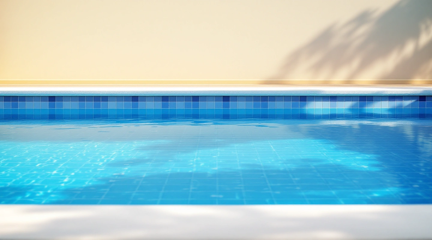 Quiet pool water and surrounding deck in natural light