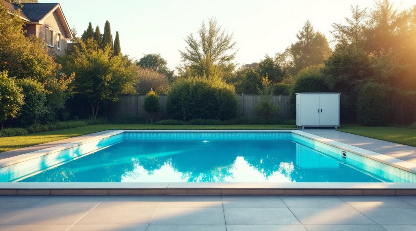 Quiet residential pool equipment and surrounding deck