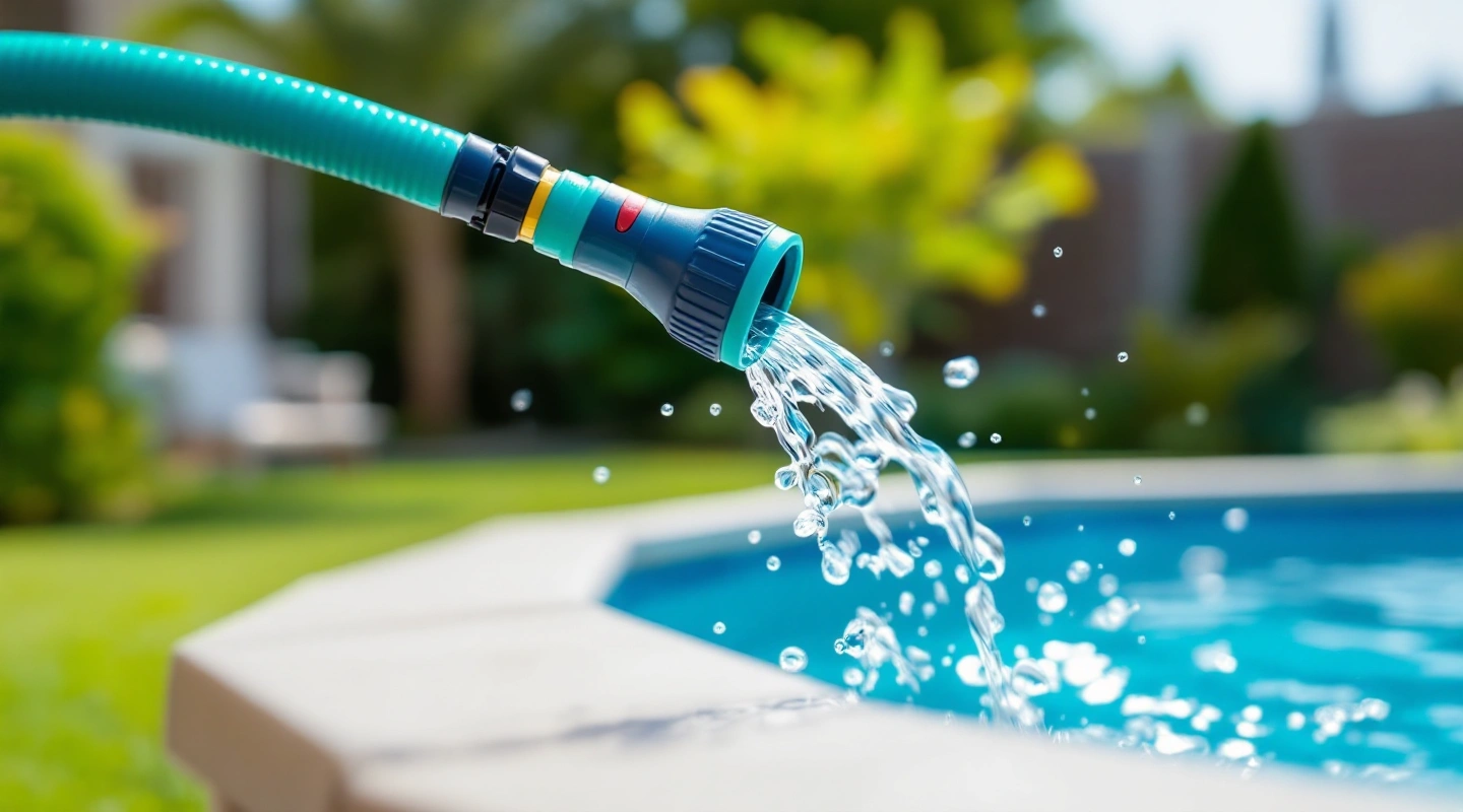 Garden hose beside a residential pool waterline