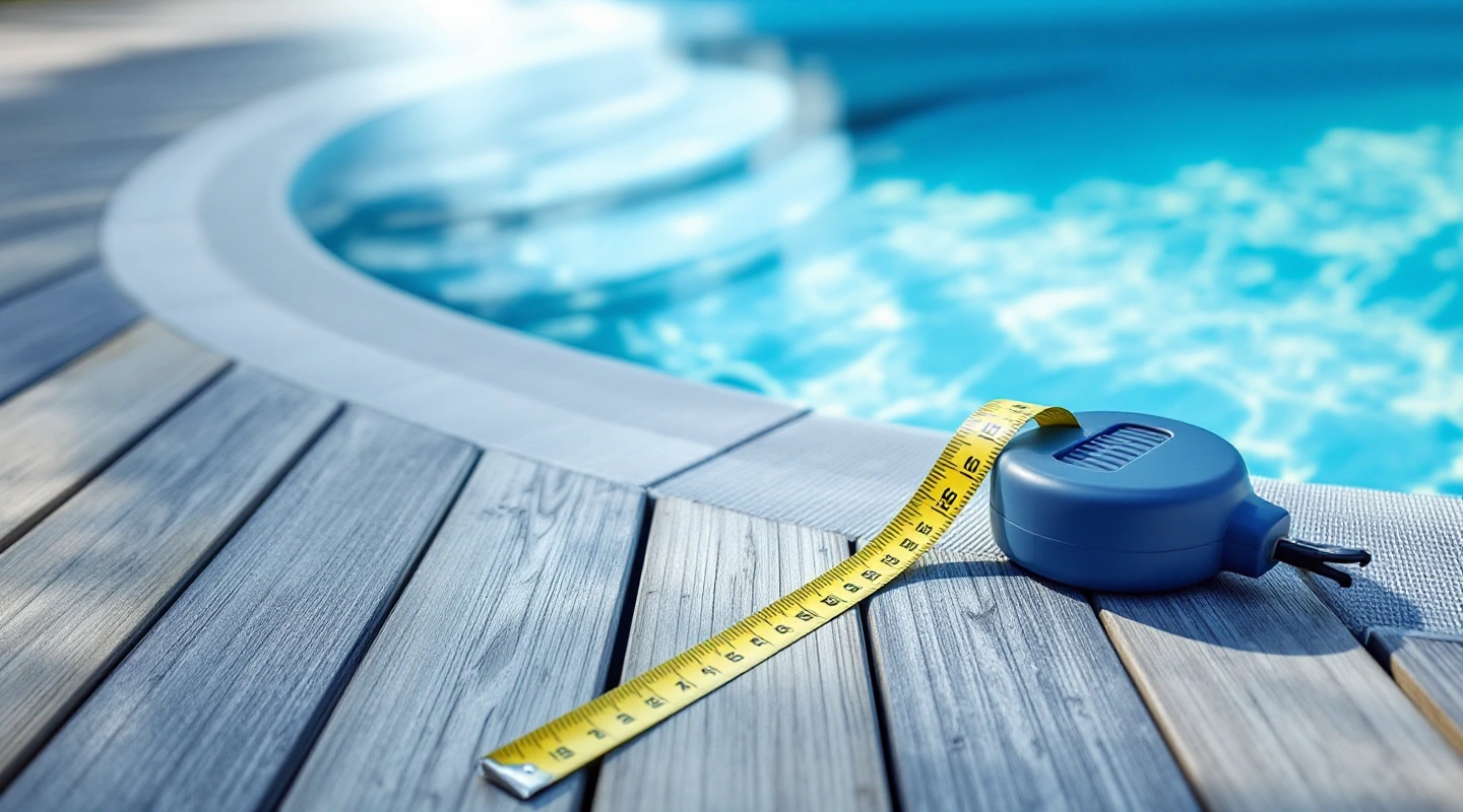 Measuring tape beside a residential pool edge